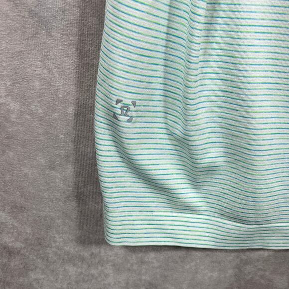 Lululemon Metal Vent Tech‎ Polo Shirt Mens Blue Green Striped Outdoor Athleisure - Picture 5 of 8